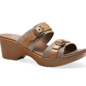 Dansko Jessie Sand Lizard Clog Sandal Wedge Heel | Tan, Gray | EU 40/US 10.5-11